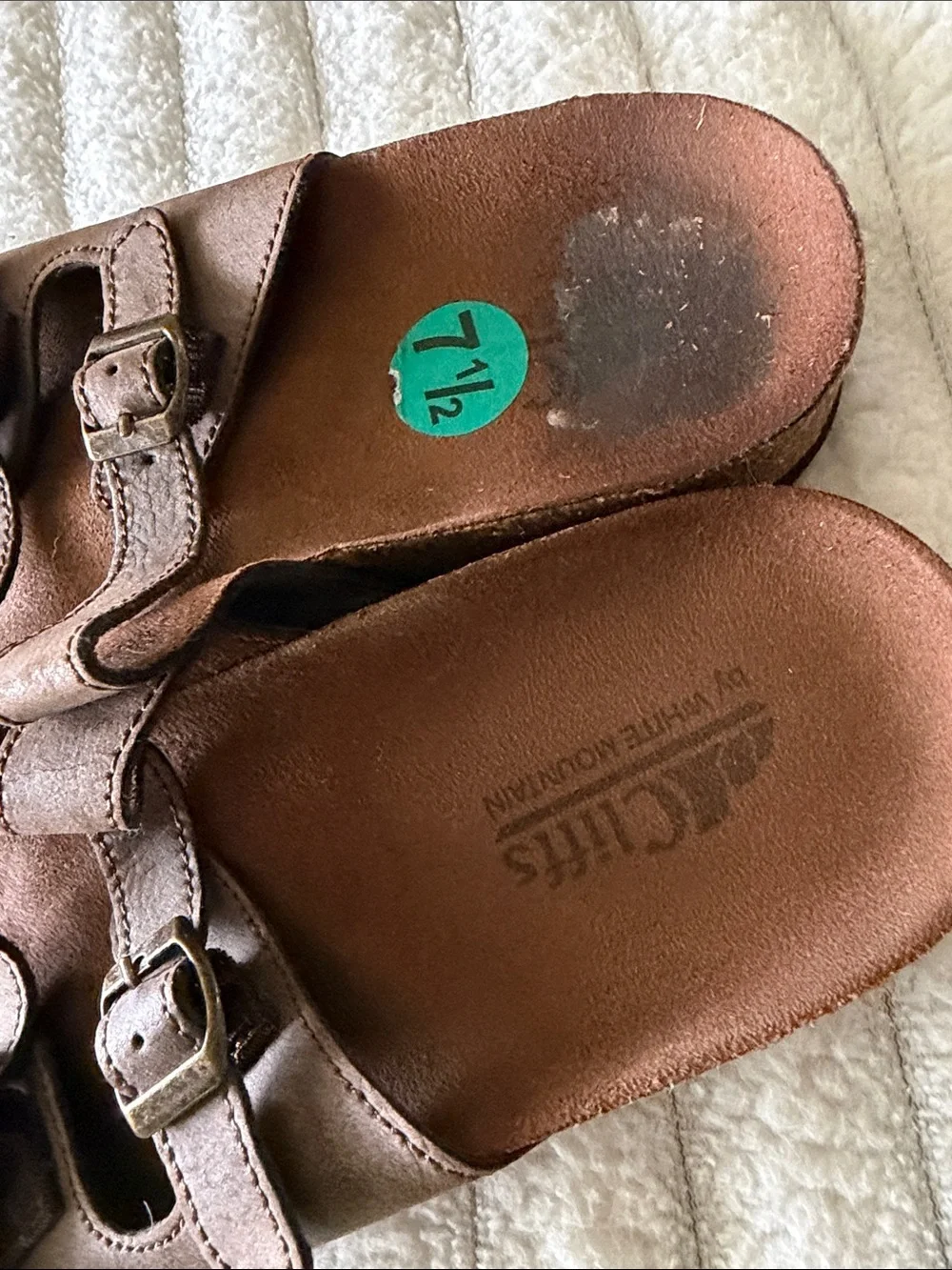 Cliffs by WHITE MOUNTAIN Brown Triple-Strap Buckle Slide Sandals